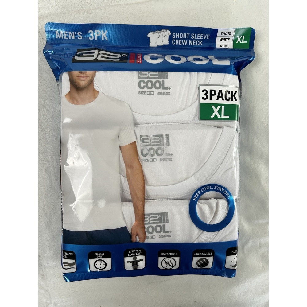 NIB 32 Degrees Men's Cool White 3 Pack XL Short Sleeve Crew Neck T-Shirts